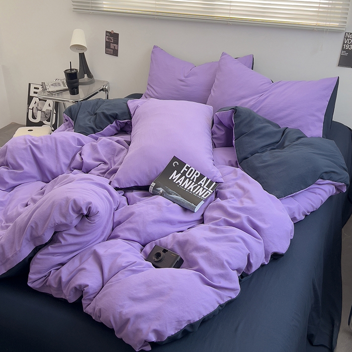 91家纺网 家纺一手货源 找家纺 思诺羽床笠 2025新款水洗棉四件套 深夜紫