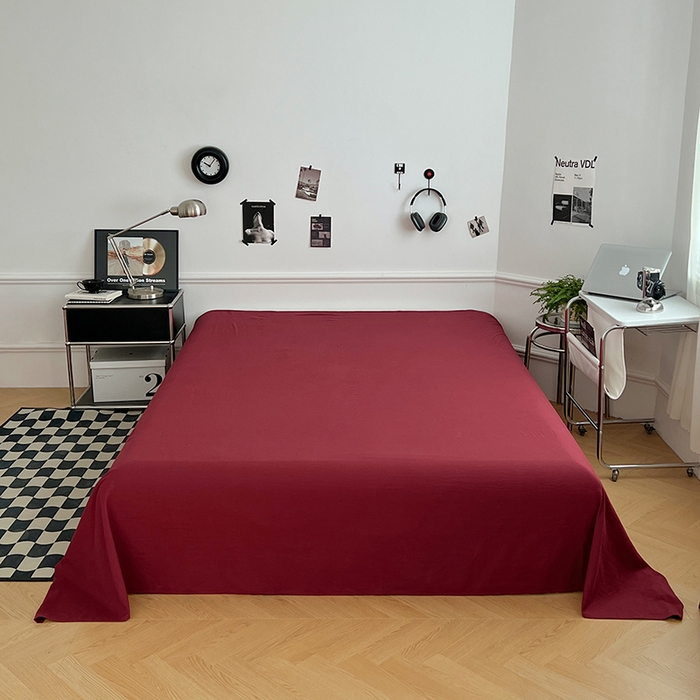 91家纺网 家纺一手货源 找家纺 思诺羽床笠 2025新款水洗棉四件套 胭脂红