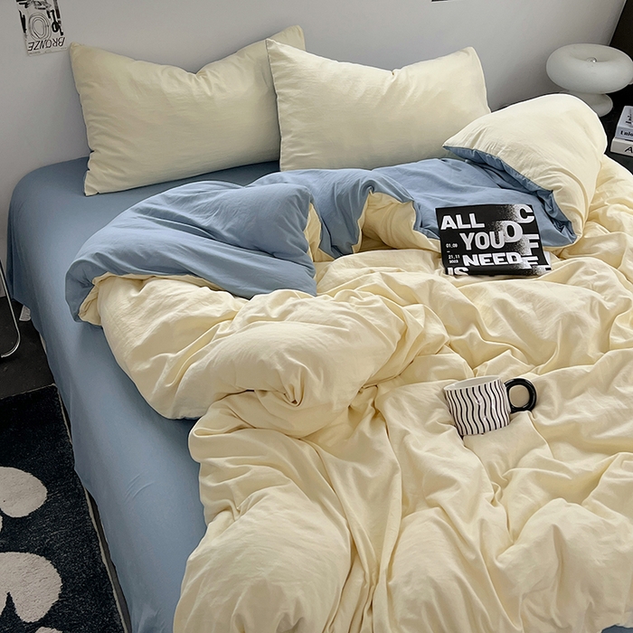 91家纺网 家纺一手货源 找家纺 思诺羽床笠 2025新款水洗棉四件套 芝士海盐