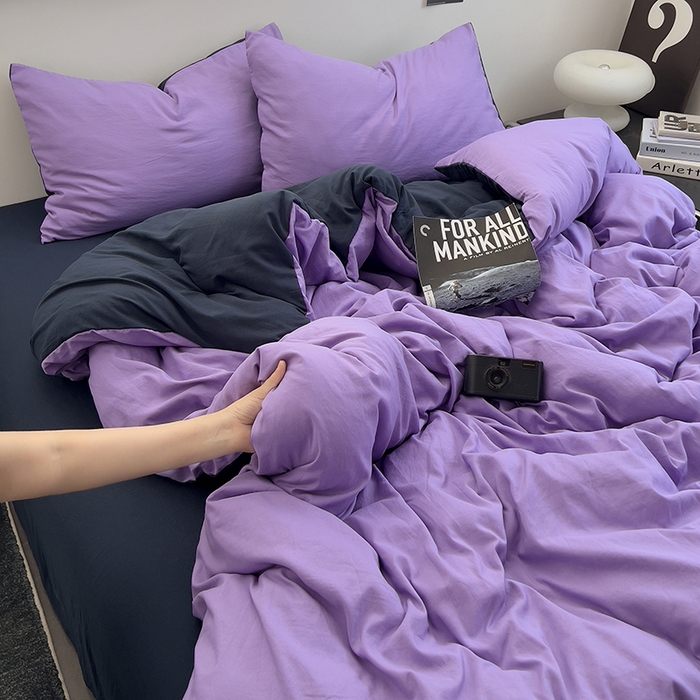 91家纺网 家纺一手货源 找家纺 思诺羽床笠 2025新款水洗棉四件套 深夜紫