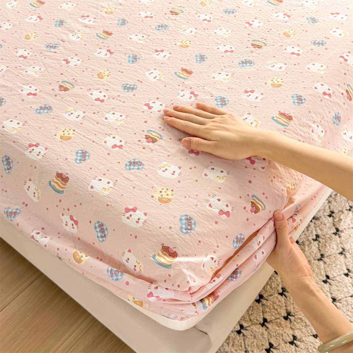 91家纺网 家纺一手货源 找家纺 （总）多品家纺 2025新款超柔云感双层纱水洗棉单品床笠