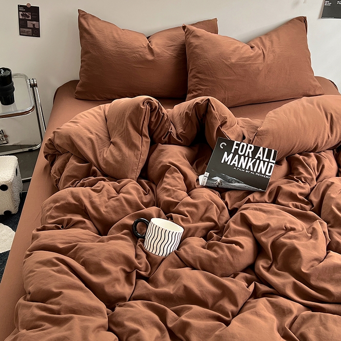 91家纺网 家纺一手货源 找家纺 思诺羽床笠 2025新款水洗棉四件套 焦糖玛奇朵