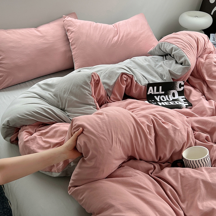 91家纺网 家纺一手货源 找家纺 思诺羽床笠 2025新款水洗棉四件套 柔雾粉灰