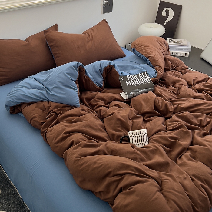 91家纺网 家纺一手货源 找家纺 思诺羽床笠 2025新款水洗棉四件套 克莱因蓝