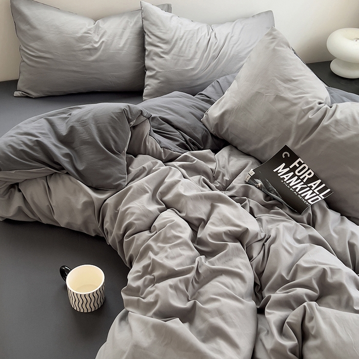 91家纺网 家纺一手货源 找家纺 思诺羽床笠 2025新款水洗棉四件套 雾霾灰