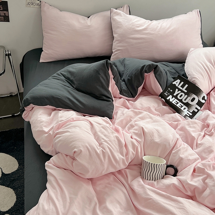 91家纺网 家纺一手货源 找家纺 思诺羽床笠 2025新款水洗棉四件套 白桃清茶