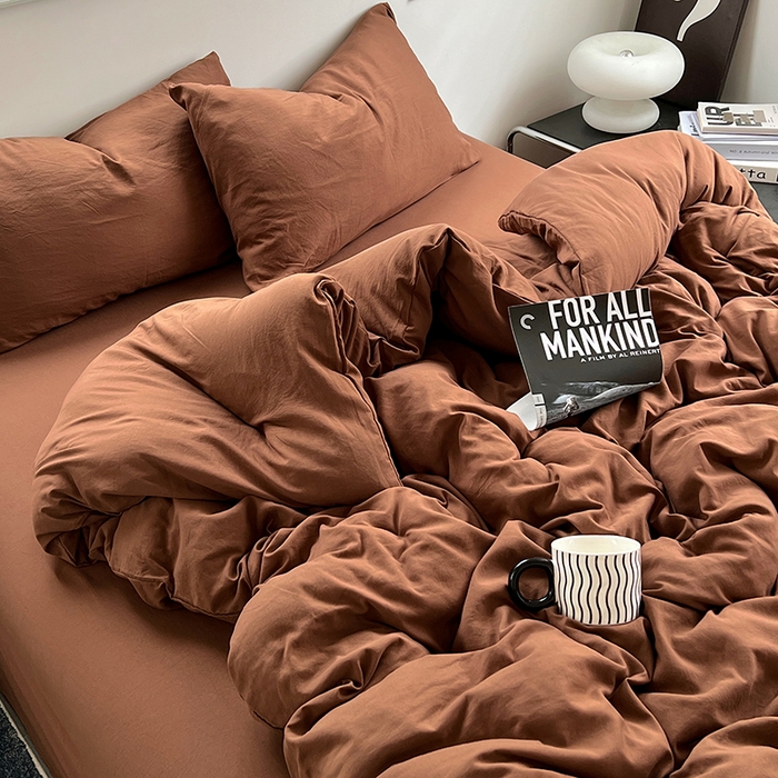 91家纺网 家纺一手货源 找家纺 思诺羽床笠 2025新款水洗棉四件套 焦糖玛奇朵