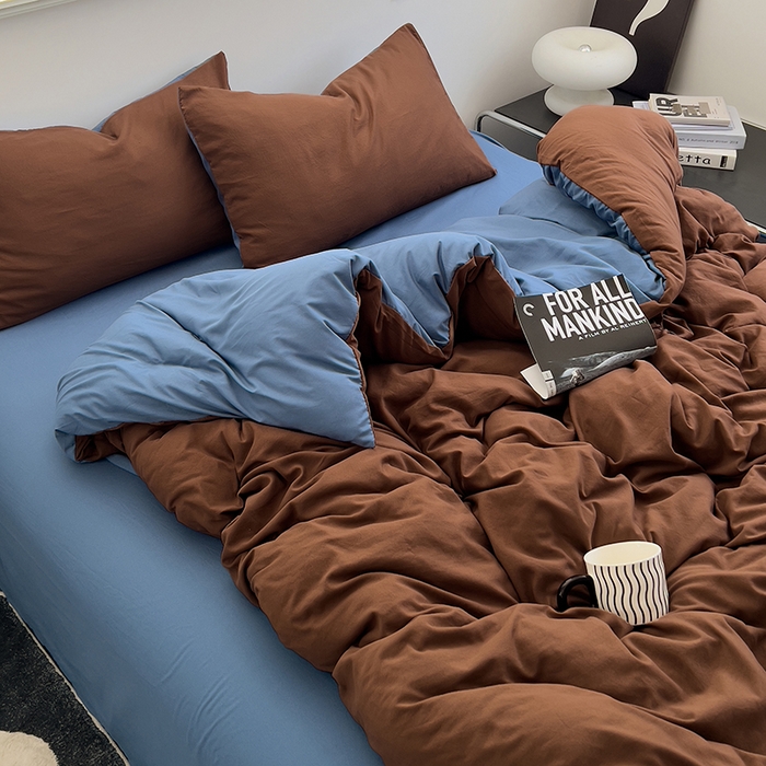 91家纺网 家纺一手货源 找家纺 思诺羽床笠 2025新款水洗棉四件套 克莱因蓝