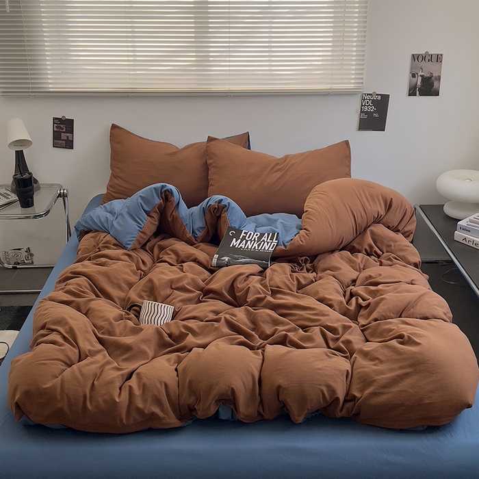 91家纺网 家纺一手货源 找家纺 思诺羽床笠 2025新款水洗棉四件套 克莱因蓝