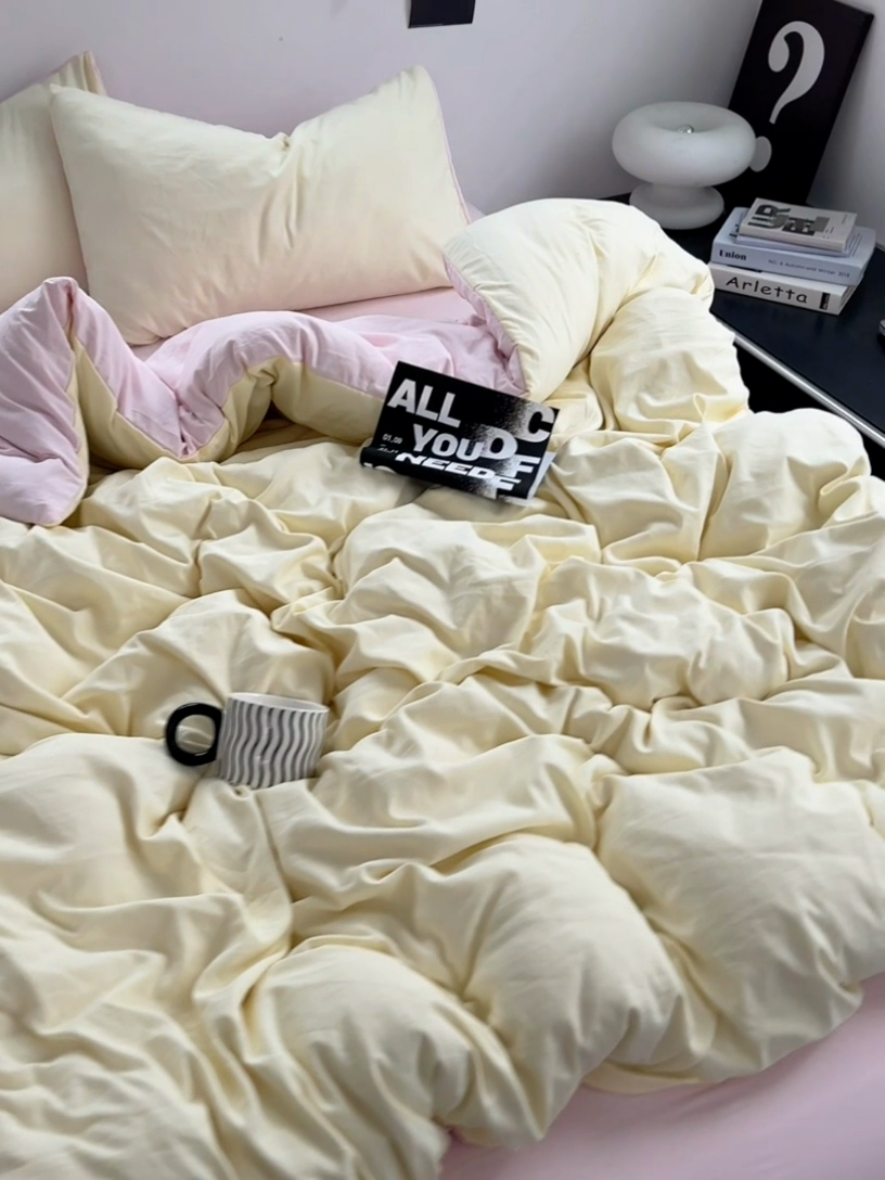 91家纺网 家纺一手货源 找家纺 思诺羽床笠 2025新款水洗棉四件套 薰衣草淡黄