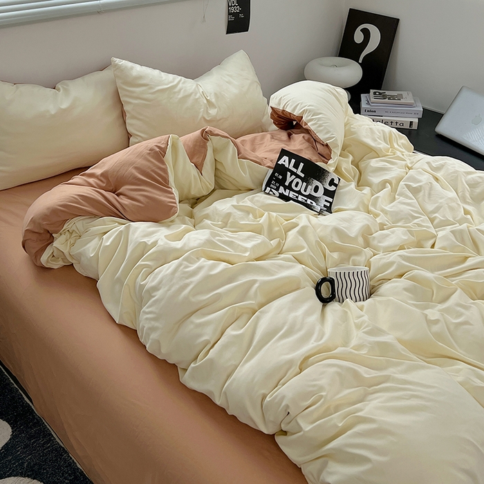 91家纺网 家纺一手货源 找家纺 思诺羽床笠 2025新款水洗棉四件套 焦糖布丁