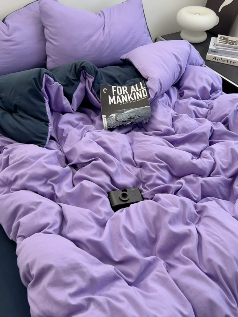 91家纺网 家纺一手货源 找家纺 思诺羽床笠 2025新款水洗棉四件套 深夜紫