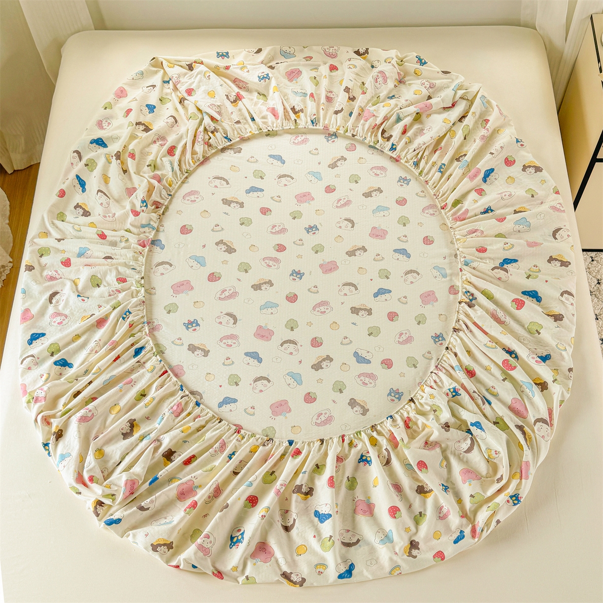 91家纺网 家纺一手货源 找家纺 多品家纺 2025新款超柔云感双层纱水洗棉单品床笠 魔法新新