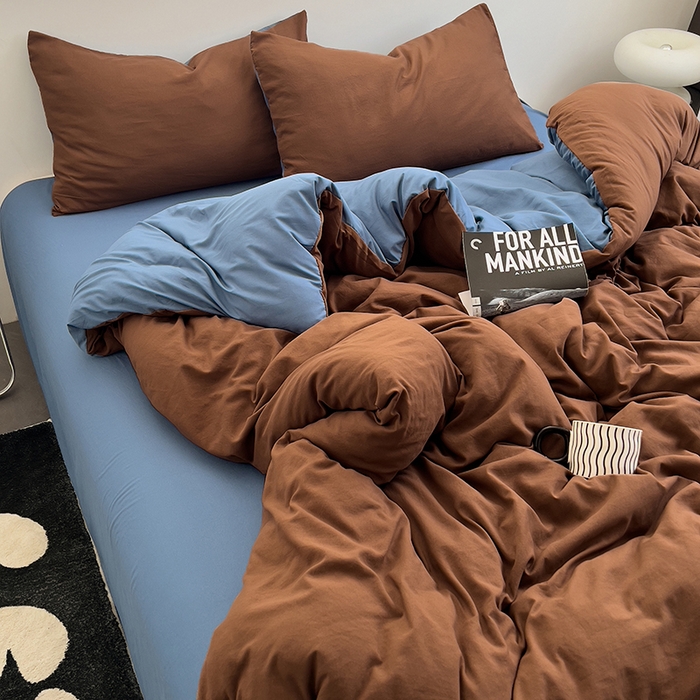 91家纺网 家纺一手货源 找家纺 思诺羽床笠 2025新款水洗棉四件套 克莱因蓝