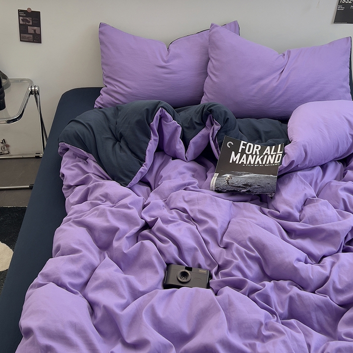 91家纺网 家纺一手货源 找家纺 思诺羽床笠 2025新款水洗棉四件套 深夜紫