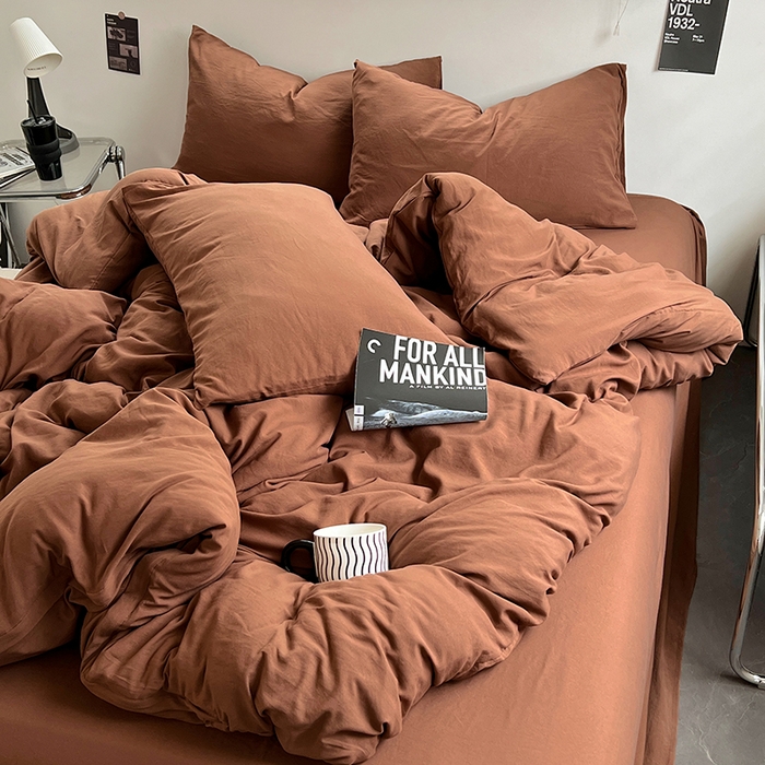 91家纺网 家纺一手货源 找家纺 思诺羽床笠 2025新款水洗棉四件套 焦糖玛奇朵