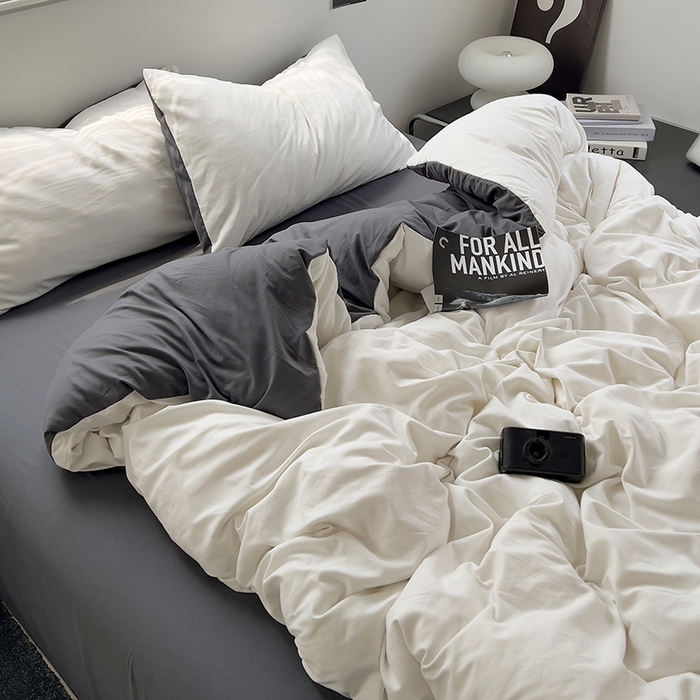 91家纺网 家纺一手货源 找家纺 思诺羽床笠 2025新款水洗棉四件套 奶油椰子灰