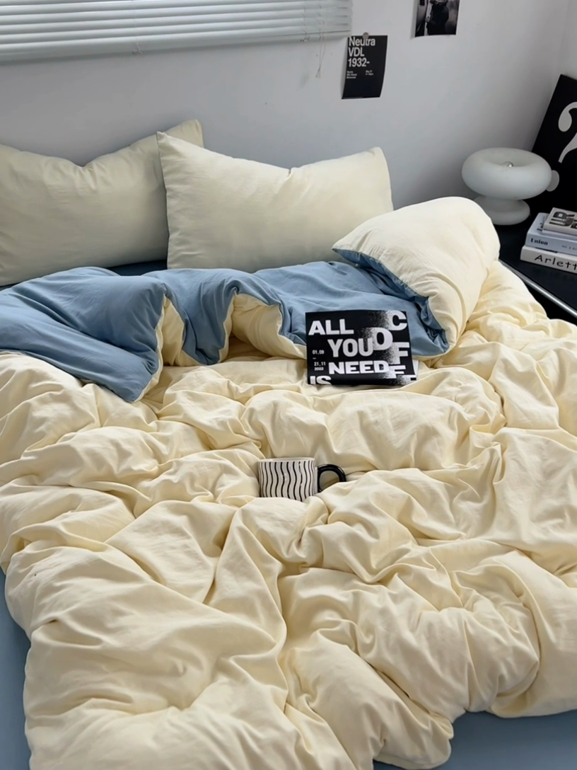 91家纺网 家纺一手货源 找家纺 思诺羽床笠 2025新款水洗棉四件套 芝士海盐