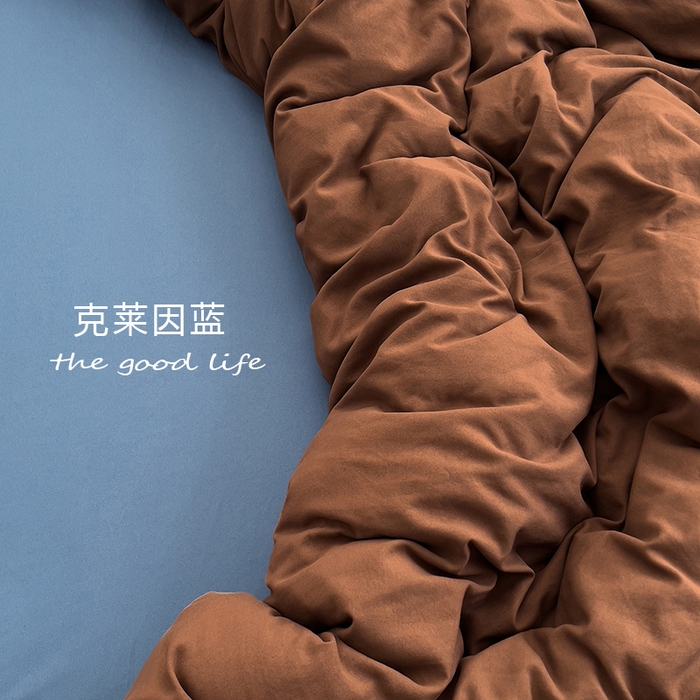 91家纺网 家纺一手货源 找家纺 思诺羽床笠 2025新款水洗棉四件套 克莱因蓝