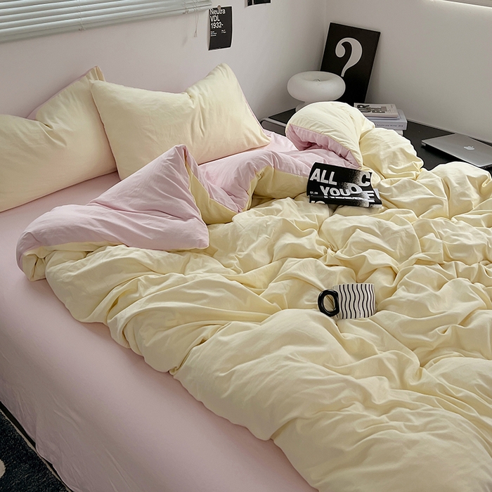 91家纺网 家纺一手货源 找家纺 思诺羽床笠 2025新款水洗棉四件套 薰衣草淡黄