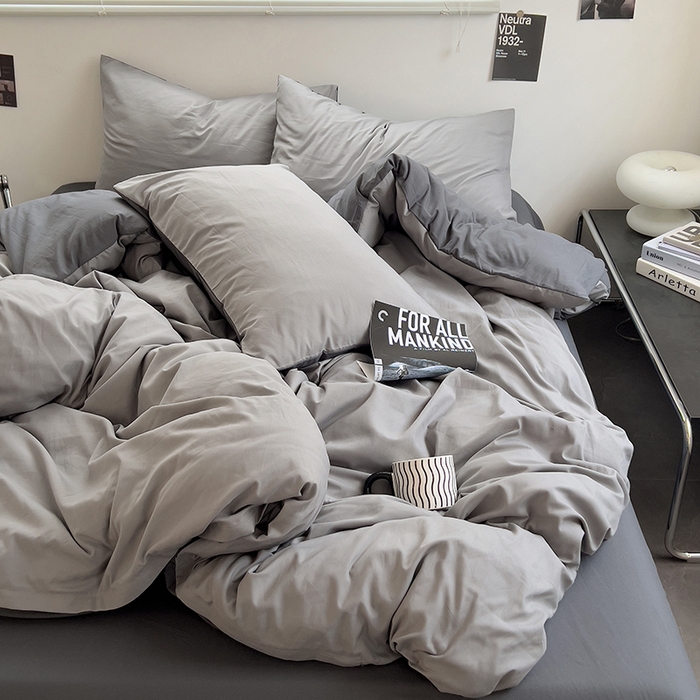 91家纺网 家纺一手货源 找家纺 思诺羽床笠 2025新款水洗棉四件套 雾霾灰