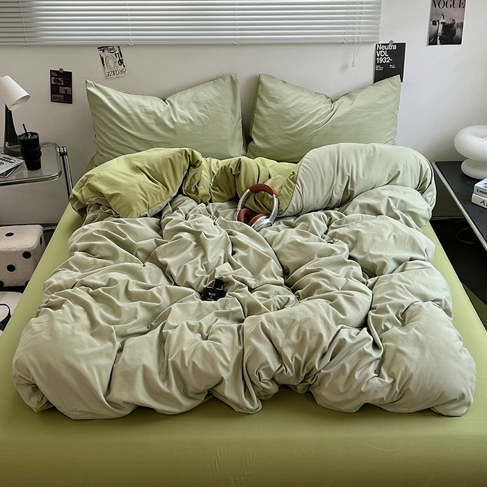 91家纺网 家纺一手货源 找家纺 思诺羽床笠 2025新款水洗棉四件套 抹茶奶盖