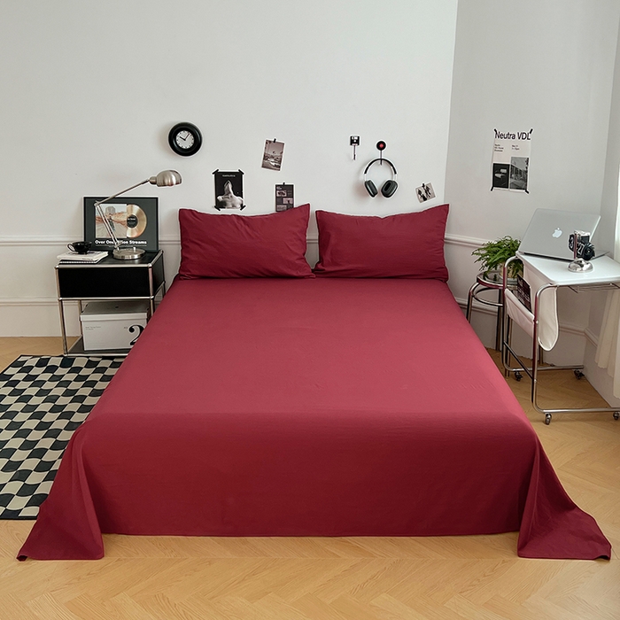 91家纺网 家纺一手货源 找家纺 思诺羽床笠 2025新款水洗棉四件套 胭脂红