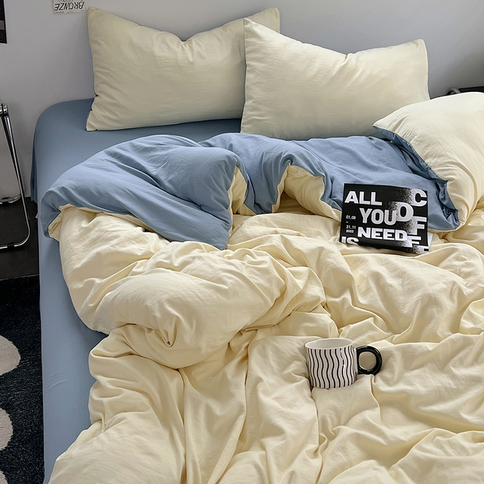 91家纺网 家纺一手货源 找家纺 思诺羽床笠 2025新款水洗棉四件套 芝士海盐