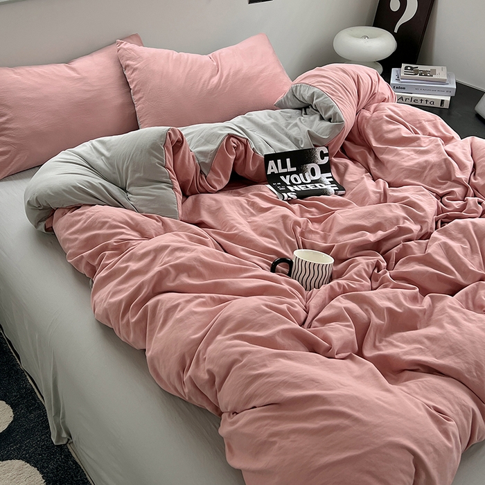 91家纺网 家纺一手货源 找家纺 思诺羽床笠 2025新款水洗棉四件套 柔雾粉灰