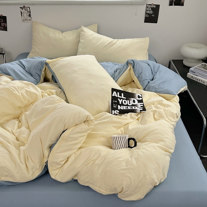 91家纺网 家纺一手货源 找家纺 思诺羽床笠 2025新款水洗棉四件套 芝士海盐