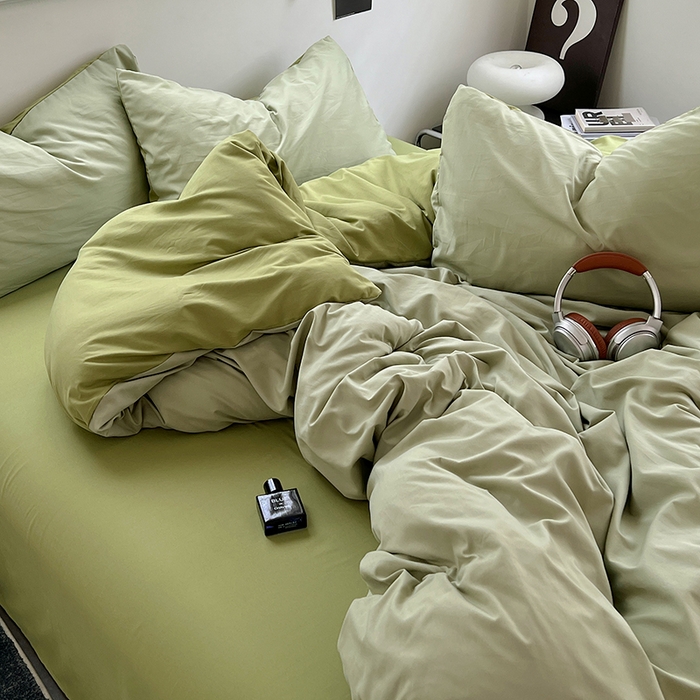 91家纺网 家纺一手货源 找家纺 思诺羽床笠 2025新款水洗棉四件套 抹茶奶盖