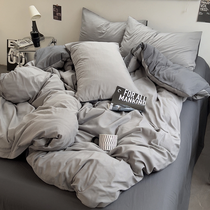 91家纺网 家纺一手货源 找家纺 思诺羽床笠 2025新款水洗棉四件套 雾霾灰