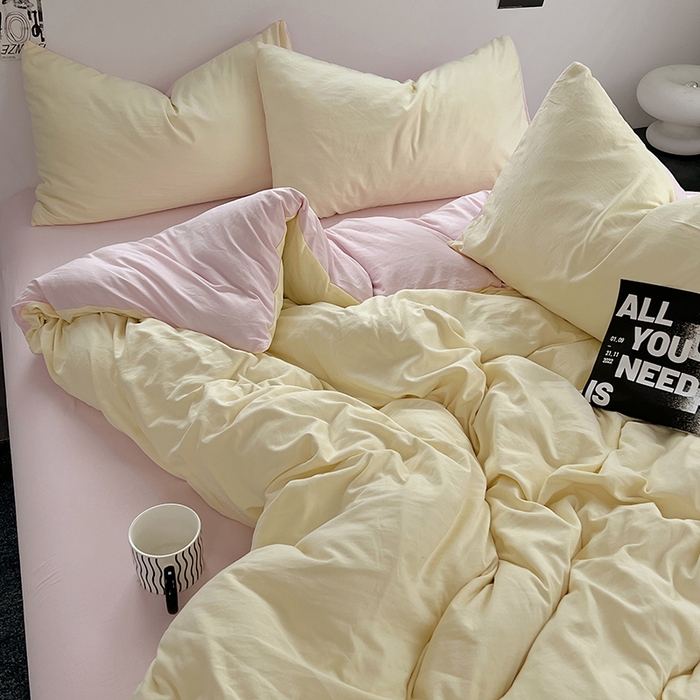 91家纺网 家纺一手货源 找家纺 思诺羽床笠 2025新款水洗棉四件套 薰衣草淡黄