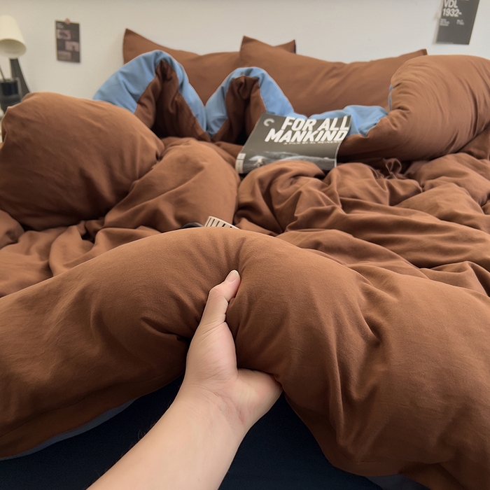 91家纺网 家纺一手货源 找家纺 思诺羽床笠 2025新款水洗棉四件套 克莱因蓝