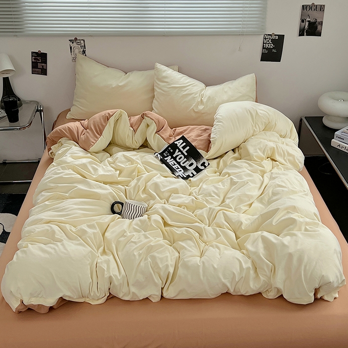 91家纺网 家纺一手货源 找家纺 思诺羽床笠 2025新款水洗棉四件套 焦糖布丁