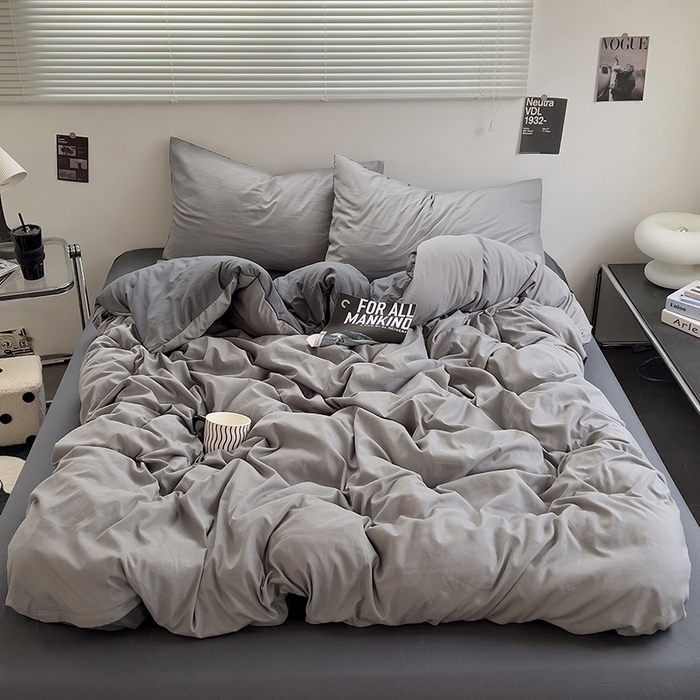 91家纺网 家纺一手货源 找家纺 思诺羽床笠 2025新款水洗棉四件套 雾霾灰