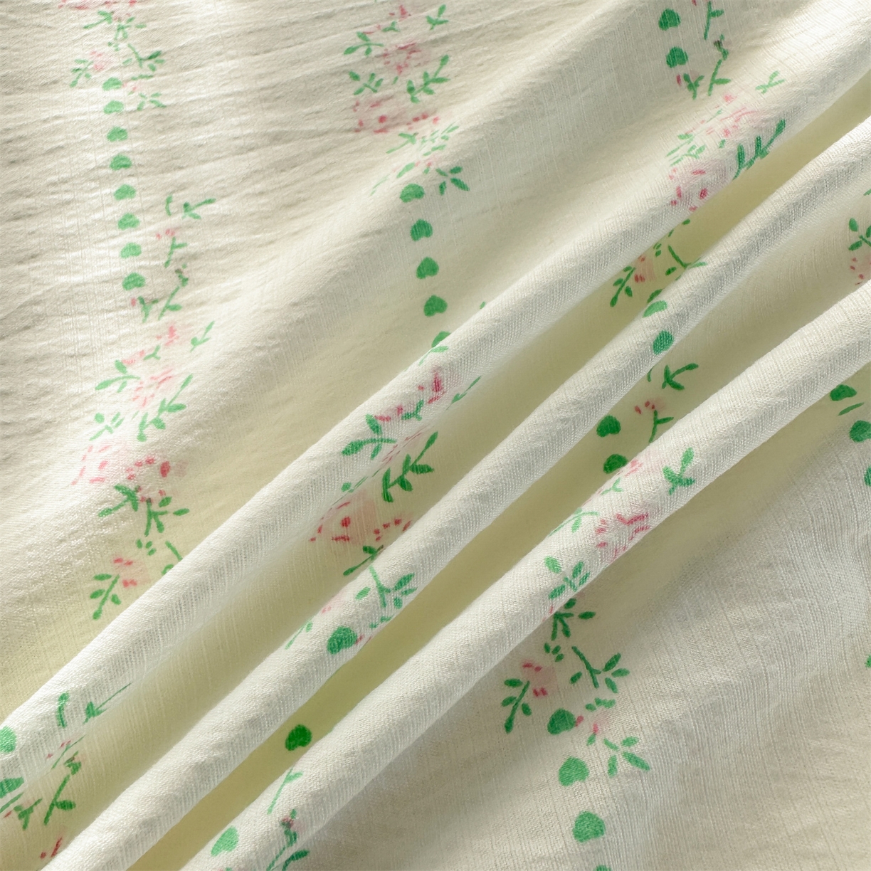 91家纺网 家纺一手货源 找家纺 多品家纺 2025新款超柔云感双层纱水洗棉单品床笠 绿藤