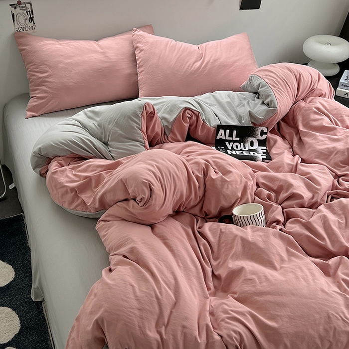 91家纺网 家纺一手货源 找家纺 思诺羽床笠 2025新款水洗棉四件套 柔雾粉灰