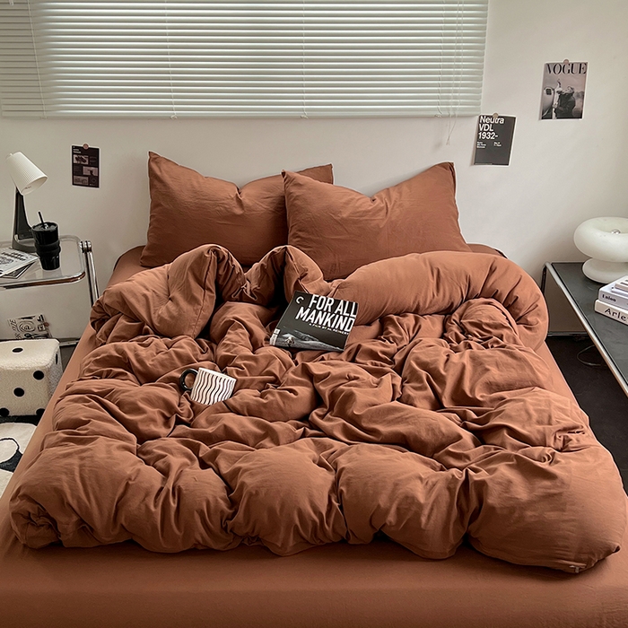 91家纺网 家纺一手货源 找家纺 思诺羽床笠 2025新款水洗棉四件套 焦糖玛奇朵