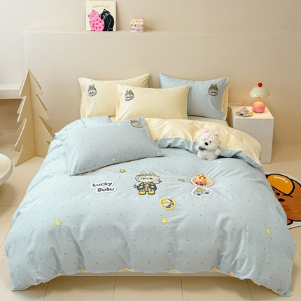 呗旺鹿 2025新款全棉大眼娃娃毛巾绣四件套 小汽车大眼娃娃