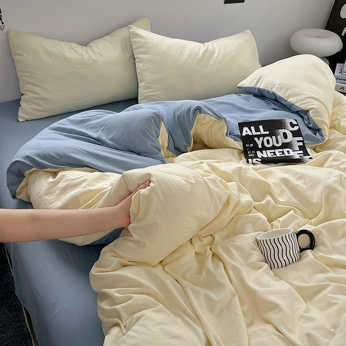 91家纺网 家纺一手货源 找家纺 思诺羽床笠 2025新款水洗棉四件套 芝士海盐