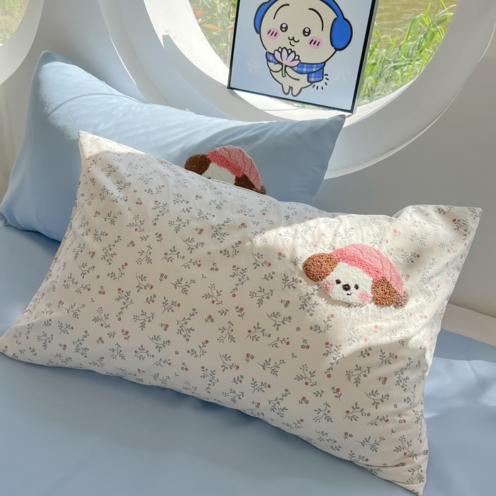 91家纺网 家纺一手货源 找家纺 罗亿家纺 2025新款110g高克重云朵棉直播热款毛巾绣四件套 晚安小狗