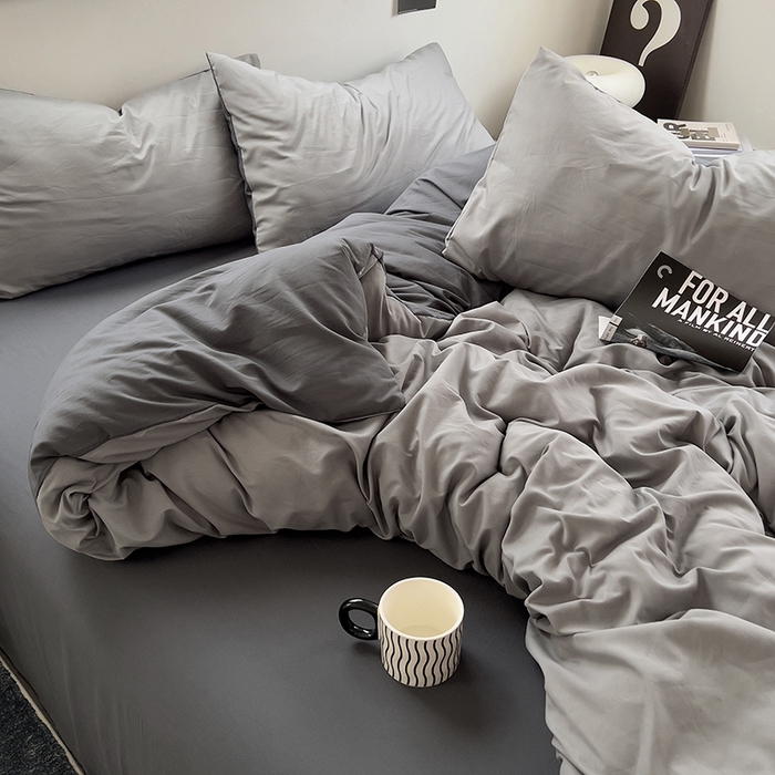 91家纺网 家纺一手货源 找家纺 思诺羽床笠 2025新款水洗棉四件套 雾霾灰