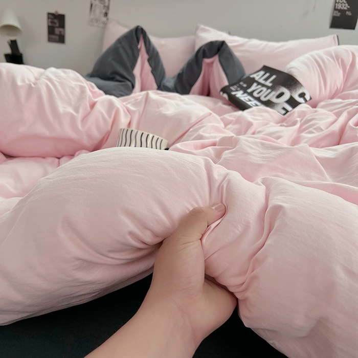 91家纺网 家纺一手货源 找家纺 思诺羽床笠 2025新款水洗棉四件套 白桃清茶