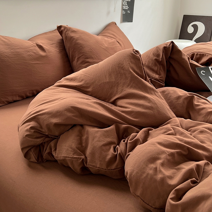 91家纺网 家纺一手货源 找家纺 思诺羽床笠 2025新款水洗棉四件套 焦糖玛奇朵