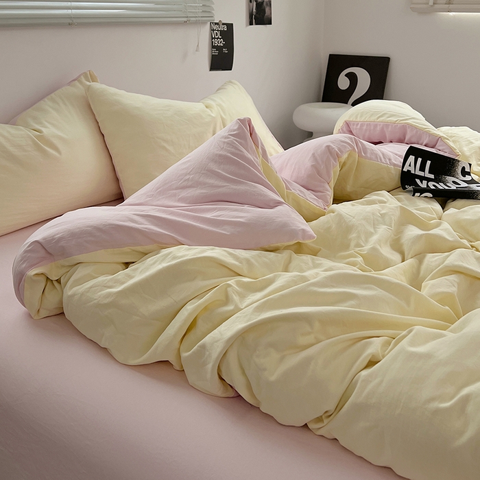 91家纺网 家纺一手货源 找家纺 思诺羽床笠 2025新款水洗棉四件套 薰衣草淡黄