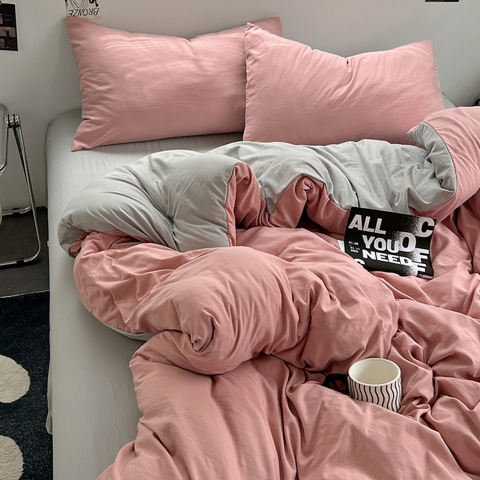 91家纺网 家纺一手货源 找家纺 思诺羽床笠 2025新款水洗棉四件套 柔雾粉灰