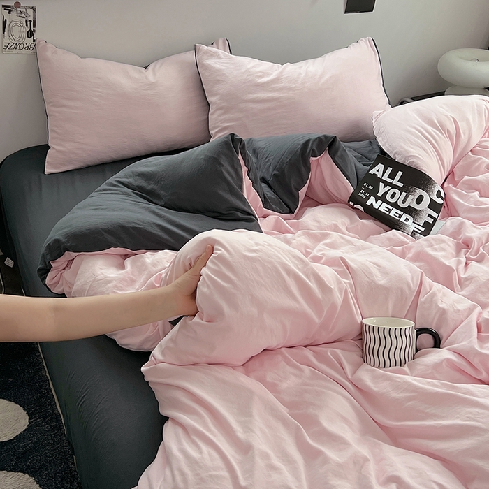 91家纺网 家纺一手货源 找家纺 思诺羽床笠 2025新款水洗棉四件套 白桃清茶