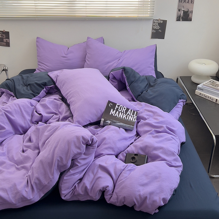 91家纺网 家纺一手货源 找家纺 思诺羽床笠 2025新款水洗棉四件套 深夜紫