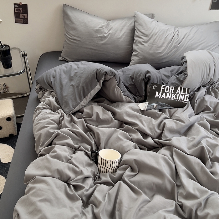 91家纺网 家纺一手货源 找家纺 思诺羽床笠 2025新款水洗棉四件套 雾霾灰